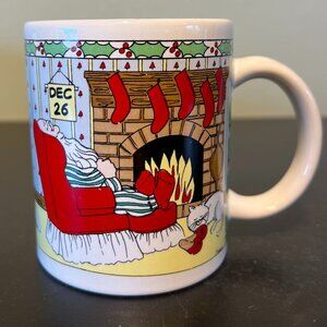 Vintage Santa Claus Dec 26 Resting Fireside Day After Holiday Ceramic Mug 1980s
